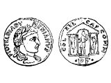 Coin of Diadumenianus 217 AD. A coin struck at Jerusalem (then called Aelia Capitolina, in honor of Jupiter at the Capitol of Rome). The coin shows a temple and statue of Jupiter.